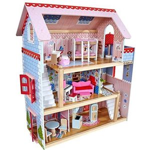 KidKraft 65054 Chelsea vakantiehuis, houten poppenhuis inclusief meubilair en accessoires, 3 verdiepingen hoge speelset voor poppen van 12 cm