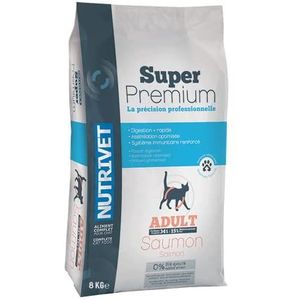 NUTRIVET - Super Premium - kat gewassen - zalm - tarwevrije kroketten - kat - rijk aan dierlijke eiwitten - 8 kg