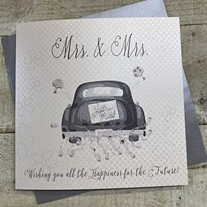 White Cotton Cards vrouw & vrouw handgemaakte bruiloft kaart (partnerschap, auto)