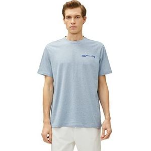Koton T-shirt voor heren, met slogan print, korte mouwen, ronde hals, blauw (655), XL