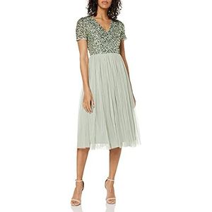 Maya Deluxe Dames Verfraaide Midi Avondjurk Dames V-hals met Korte Mouw voor Prom Bruiloft Bruidsmeisje, Groene Lelie, 50