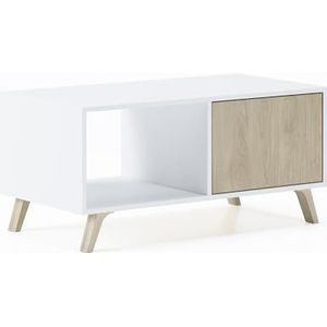 Skraut Home - Salontafel - 45 x 92 x 50 cm - Lage tafel Ideaal voor woonkamer of eetkamer - Windmodel - Bestendig hout - Hulpmeubels - Wit/Puccini-afwerking