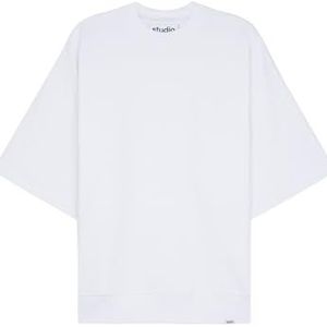 Seidensticker Studio Ronde hals sweatshirt oversized - oversized - gemakkelijk te strijken - ronde hals - korte mouwen - unisex - 100% katoen, wit, XXL