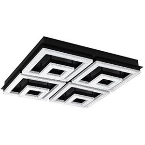 EGLO LED-plafondlamp Fradelo 1, 8-lichts lamp plafond, woonkamerlamp van zwart metaal en kunststof, transparant kristal, vierkante plafondverlichting voor slaapkamer, warm wit, 52 cm