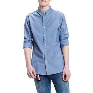 Tommy Jeans Basic REG CHBY SHIRT L/S 14 T-shirt met lange mouwen voor heren, blauw (Mid Indigo 412), XL