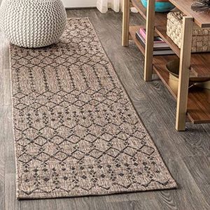JONATHAN Y SMB108D-28 Ourika Marokkaans geometrisch gestructureerd geweven tapijt voor binnen en buiten, loper, bohemian, onderhoudsvriendelijk, woonkamer, tuin, pluisvrij, 60 x 240 cm