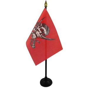 Piraat Rode Schedel Tafelvlag 15x10 cm - Piraten Bureau Vlag 15 x 10 cm - gouden speerblad - AZ FLAG