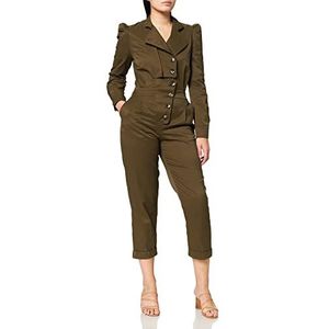 IPEKYOL Vrouwen Diagonale stof Jumpsuit met knop accessoires, Licht Kaki, 36