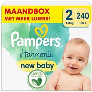 Pampers Maat 2 Luiers (4-8 kg), Harmonie, 240 Luiers, Maandbox, Zachte Bescherming Voor De Huid En Plantaardige Bestanddelen