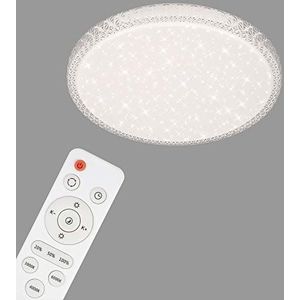 Briloner Led-plafondlamp, plafondlamp met sterrendecoratie en transparante kristallen, dimbaar, incl. afstandsbediening, kleurtemperatuurregeling, nachtlampje, 24 watt, wit-transparant, Ø 39,3 cm