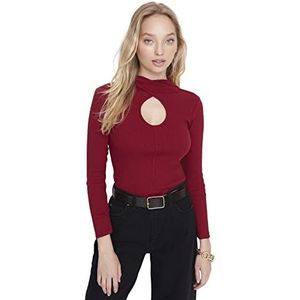 Trendyol Dames dames getailleerde Bodycon staande kraag gebreide blouse shirt, bordeaux, XS, Bourgondy, XS