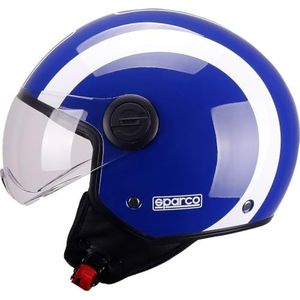 Sparco Riders SP601 Demi-Jet Motorcycle Helmet, Scooter Helm ECE 22.06 Gehomologeerd, Demi-Jet Helm met Anti-Kras Vizier en Micrometric Release, BLAUW/WIT, S