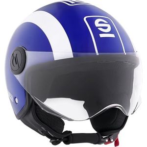 Sparco Riders SP601 Demi-Jet Motorcycle Helmet, Scooter Helm ECE 22.06 Gehomologeerd, Demi-Jet Helm met Anti-Kras Vizier en Micrometric Release, BLAUW/WIT, S