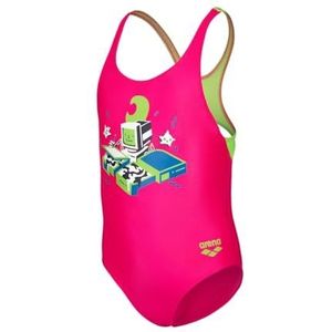Arena Game Swim Pro Back Badpak voor meisjes, Freak Roos-zachtgroen, 62