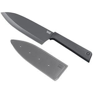 KUHN RIKON COLORI+ Santoku mes groot, recht lemmet met lemmetbescherming, anti-aanbaklaag, roestvrij staal, 27,5 cm, grijs
