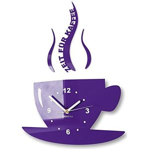 Mok tijd voor koffie Moderne keuken wandklok, 3D romans, wandklok deco (violet (blauwbessen))