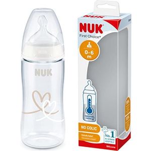 NUK First Choice Drinkfles, 0-6 maanden, temperatuurregeling, zuignap van siliconen, koliekventiel, BPA-vrij, 300 ml