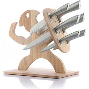 InnovaGoods® Mes met houten Spartan messenset, 7 stuks, snijdt voedsel nauwkeurig en veilig, hoogwaardige messenset, houten standaard en elegant design, ideaal voor thuis.