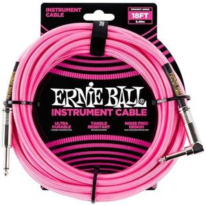 Ernie Ball Geassembleerde kabels voor muziekinstrumenten 6083 gevlochten neonroze kabel 5,49 m, 18ft, Recht/Gehoekt