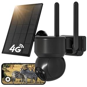 WOLFANG Wildcamera, 4G LTE mobiele trailcamera, op zonne-energie met 2,5K-weergave live video, pan 355° kantelbaar, 90° afstandsaanpassing, beveiligingscamera met nachtzicht, bewegingsactivering, IP66