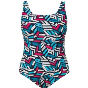 Ulla Popken, Dames, grote maten, badpak Alice, Softliner, DG, confetti, blauw, 54-56