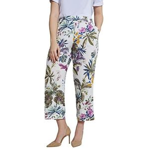 Ulla Popken Dames Culotte Mary, bladeren, breed, rechte pijpen, comfortabele broek, wit, 42