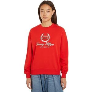 Tommy Hilfiger Dames REG VLAG SCRIPT CNK SWTSHRT Fierce Rood XS, Fierce Red, XS