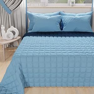 PETTI Artigiani Italiani - Quilt voor tweepersoonsbed, maxi-sprei, tweezijdig dekbed, lentedeken, lichtblauw, nachtblauw, 100% Made in Italy