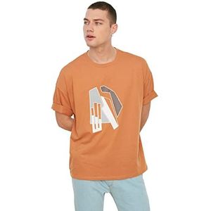 Trendyol Heren Camel Short Sleeve Oversize Fit Ba T-Shirt, S