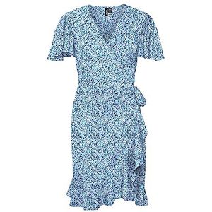 VERO MODA Vmemma Henna Ss Short Wrap Dress WVN Ga Jurk voor dames, Skyway/Aop: caro bloem, XS