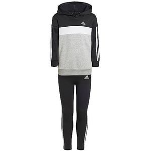 adidas Tracksuit voor meisjes, Top: zwart/wit/middelgrijs gemêleerd, broek: zwart/wit, 6 Jaren