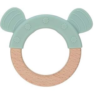 LÄSSIG Baby grijpling bijtring bijtring hout siliconen getest op schadelijke stoffen spelen aangrijpen motoriek tanden/teether ring, Little Chums dog, blauw