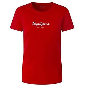 Pepe Jeans Dames New Virginia T-Shirt Slim Fit Korte Mouw Wit, Rood (rood), XXS