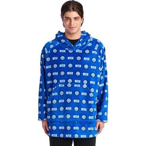 Inter - Sweatshirt met capuchon, oversized poncho, grote deken, trui, super comfortabel, grote voorzak. Patroon in zwart-blauw met logo, officieel product