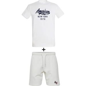 AMERICAN COLLEGE USA 2-delige set T-shirt + uniseks shorts, Wit, S