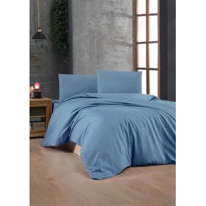 Nuit Des Rêves Premium Ranforce Double Quilt Coverset, 100% katoen, blauw, 200 x 200 cm, inclusief 2 kussenslopen, knoopsluiting, 155 draadtelling, machinewasbaar