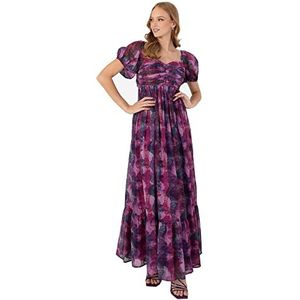 Anaya with Love Vrouwen Dames Empire Taille Maxi Jurk Bardot Korte Mouw Sweetheart Halslijn Tiered Lange Ruche Voor Bruiloft Gast, Purple, 44