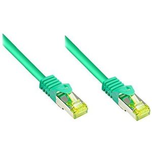 Good Connections RJ45 Ethernet LAN patchkabel met cat. 7 ruwe kabel en vergrendelingsbeveiliging RNS, S/FTP, PiMF, halogeenvrij, 500MHz, OFC, 10 gigabit-geschikt (10/100/1000/1000-Base-T Ethernet netwerken) - bijv. voor patchpaneel, switch, router, modem - groen, 1,5 m