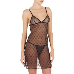 Emporio Armani Dames Baby Doll + String Set All Over Mesh Monogram Babydoll Lingerie, zwart, XS