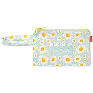 Legami - Clutch, praktisch, ritssluiting, stoffen band, 21,5 x 14 cm, belettering wandellust, reisthema, Madeliefje