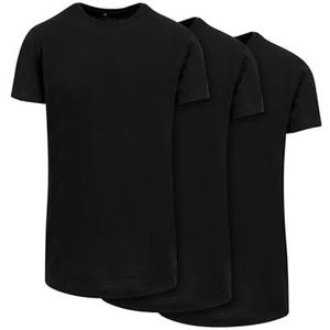 Build Your Brand Shaped Long Tee T-shirt voor heren, 3-pack, basic T-shirts voor mannen, regular fit, maten XS - XXL, zwart 2, XS