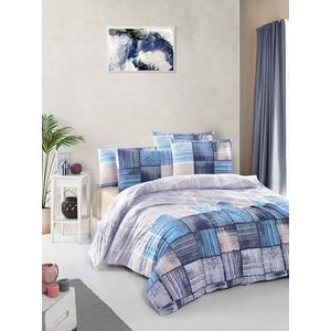 Nuit Des Rêves Premium Ranforce Double Quilt Cover Set (200x200 cm), 100% katoen, blauw en beige | 2 kussenslopen (80 x 80 cm) | Machine wasbaar, elegant design