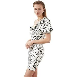 TRENDYOL Dames Mini Bodycon Regular Fit Geweven Jurk, zwart-wit, 42