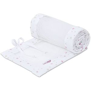babybay Nestje Mesh Piqué/bedomranding voor bijzetbed/stootbescherming voor babybed, geschikt voor model Maxi, Boxspring, Comfort en Comfort Plus, witte sterrenmix zand/bessen