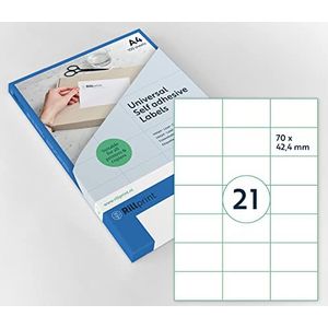 Rillprint Multifunctionele zelfklevende etiketten, 2100 stuks, 70 x 42,4 mm, 21 zelfklevende etiketten per A4-blad, bedrukbaar en verwijderbaar, universele adressticker, 100 vellen, wit