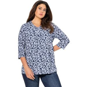 Ulla Popken - T-shirt - Grijs-blauw - A-lijn - 3/4-arm