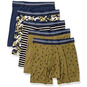 Amazon Essentials Men's Boxershort zonder label, Pack of 5, Camo/Donkerblauw/Krijger/Legergroen/Zwart Wit Streep, XS