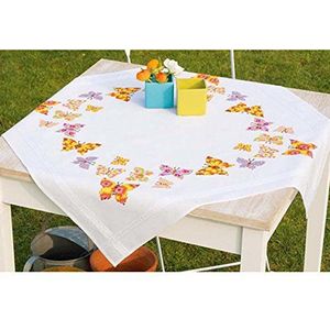 Vervaco Flatterende vlinders borduurverpakking/tafelkleed in voorbedrukt/voorgetekende kruissteek, katoen, meerkleurig, 80 x 80 x 0,3 cm