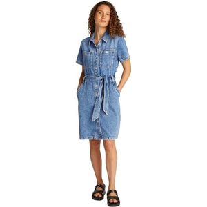 TOMMY HILFIGER Dames korte mouw riem Ali knielengte denim jurk, blauw (Ali), 6, Denim (Ali), 3XL