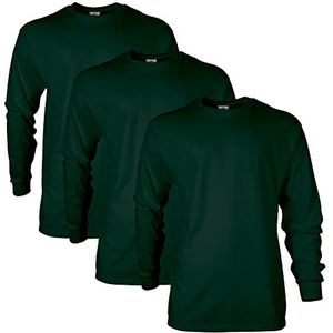 Gildan Unisex T-shirt met lange mouwen van ultra-katoen, stijl G2400 T-shirt (3-pack), bosgroen (verpakking van 3), XL